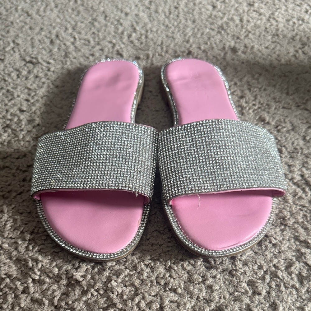 Pink and Silver Women's Slide Sandals